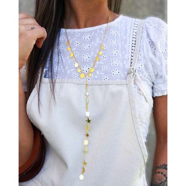 Vermeil Y Moon Phase Necklace - Pura Tribe