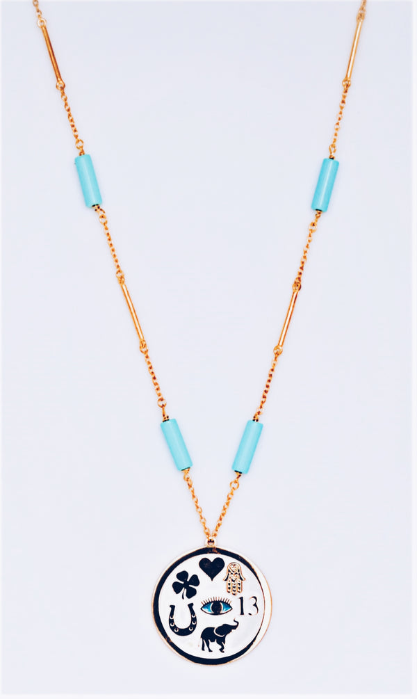 Vermeil Lucky Coin Turquoise Enamel Necklace - Pura Tribe