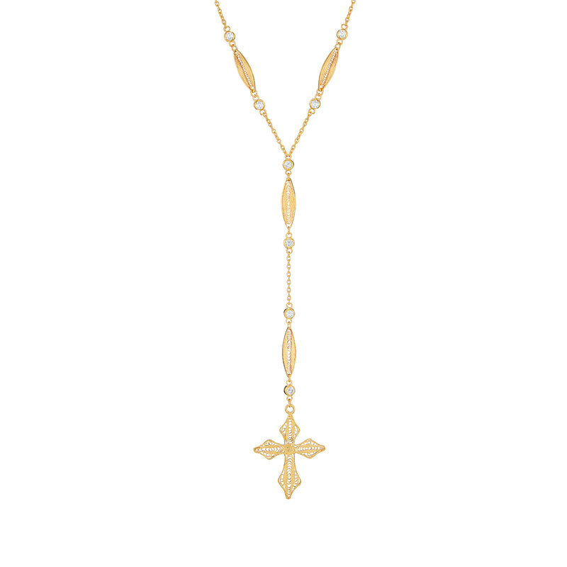 Vermeil Y Filigree Cross Cz Necklace - Pura Tribe