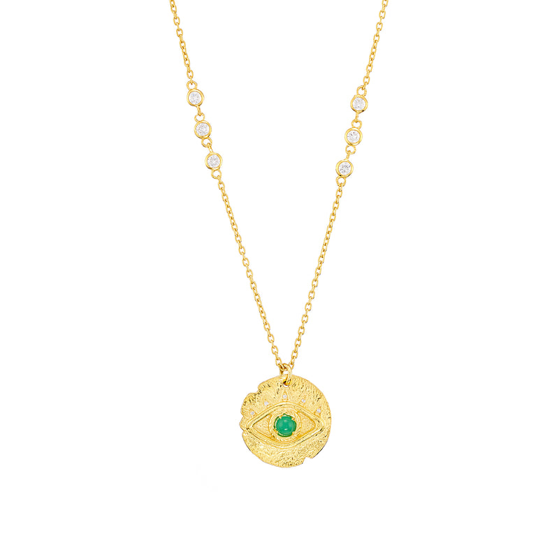 Small Eye Coin Cz Necklace