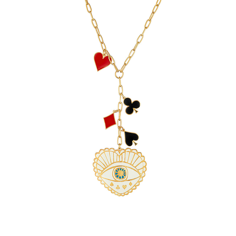 Vermeil Y Padlock Eye Shaker Suits Necklace - Pura Tribe