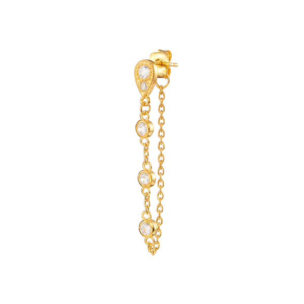 Vermeil Tdrop Triple Round Cz Back Chain Earring - Pura Tribe