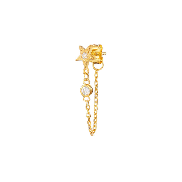 Vermeil Star Round Cz Back Chain Earring - Pura Tribe