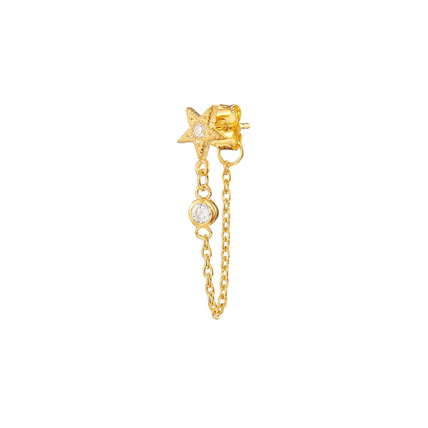 Vermeil Star Round Cz Back Chain Earring - Pura Tribe