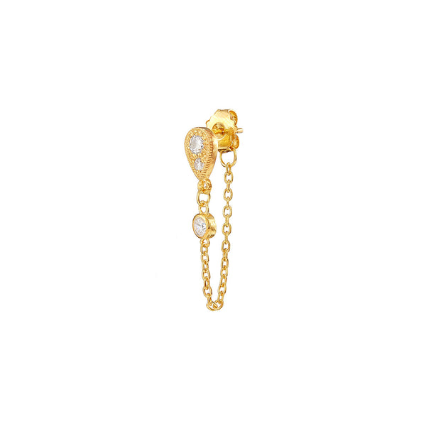 Vermeil Tdrop Round Cz Back Chain Earring - Pura Tribe